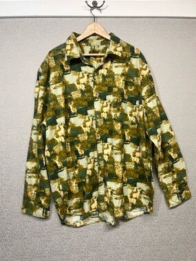 2XLT Vintage Marino Bay Men's Long-Sleeve Green Print Button-Up Shirt